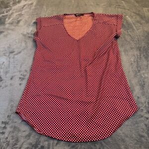Express Red White Polka‎ Dot V Neck Short Sleeve Tunic Top Womens Extra Small XS